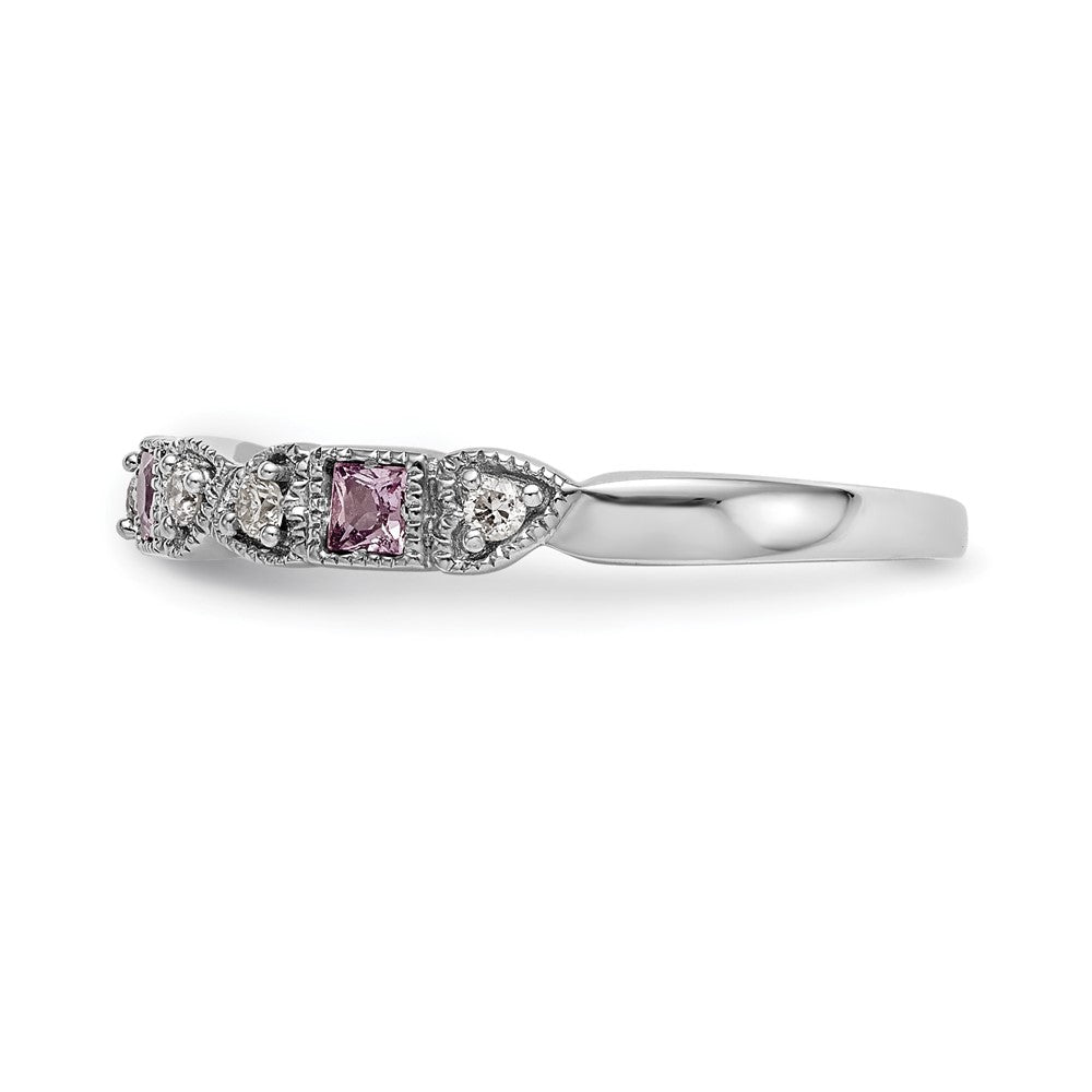 14k White Gold Diamond w/Pink Sapphire Band