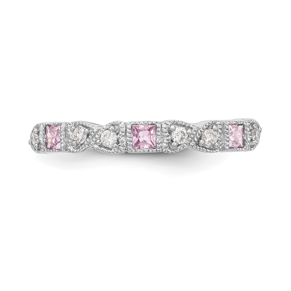 14k White Gold Diamond w/Pink Sapphire Band