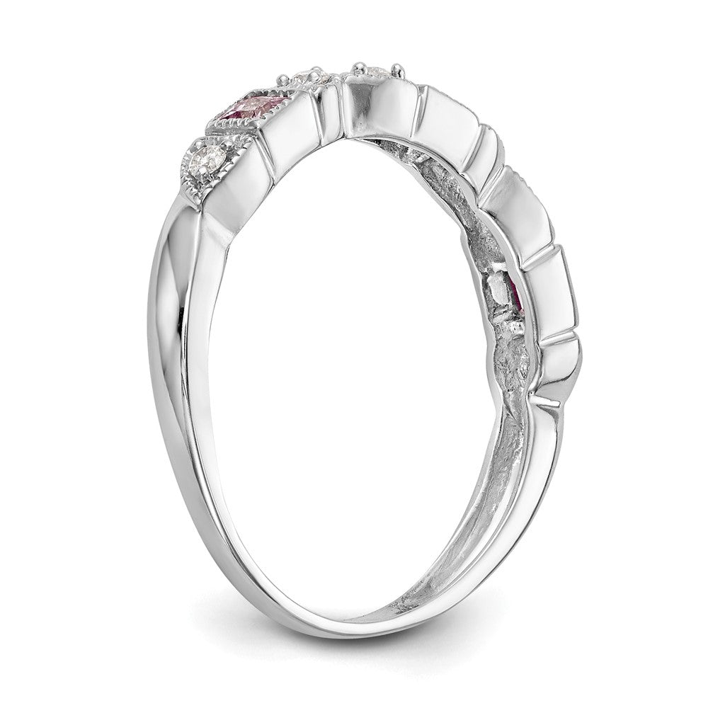 14k White Gold Diamond w/Pink Sapphire Band