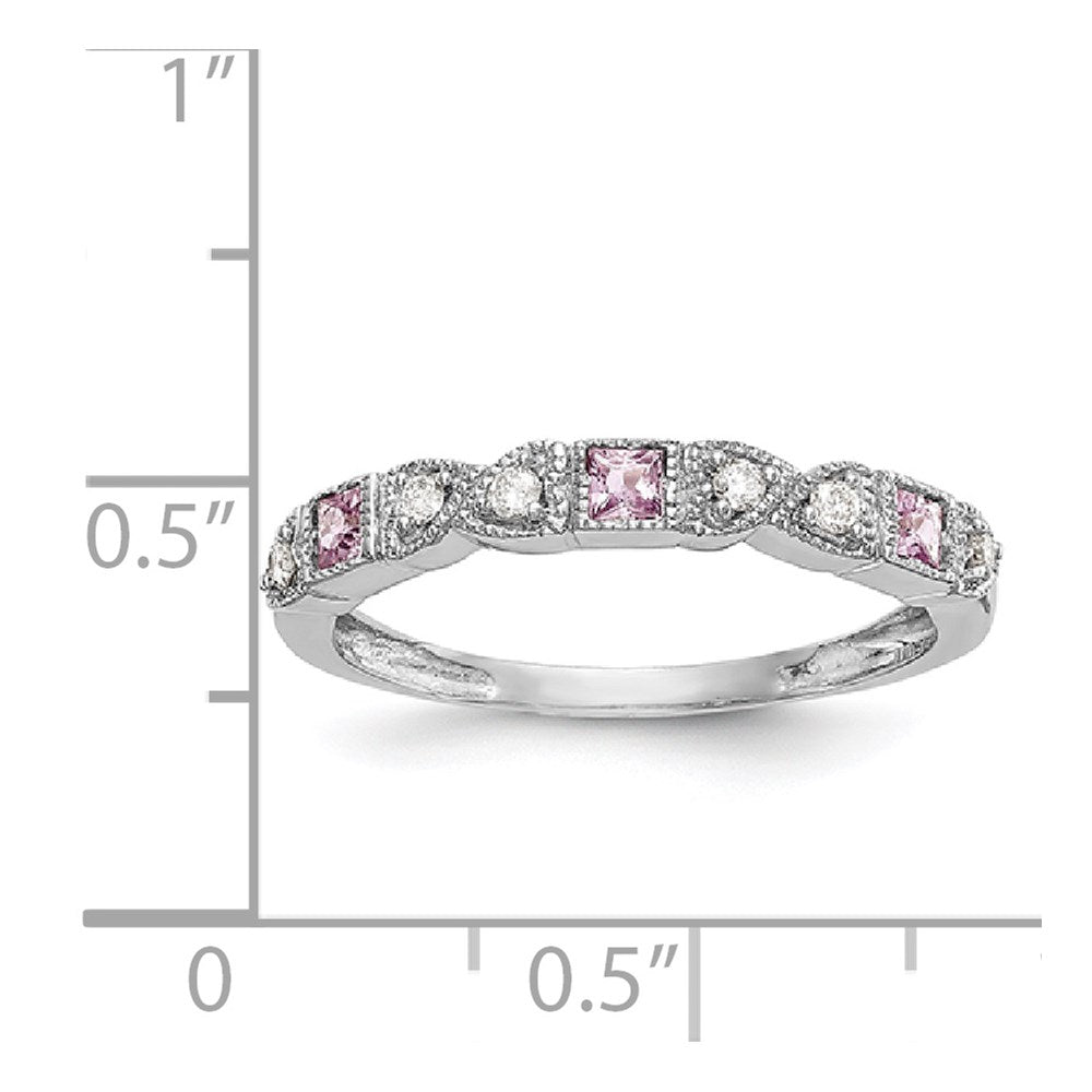 14k White Gold Diamond w/Pink Sapphire Band