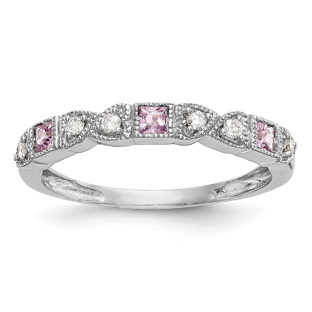 14k White Gold Diamond w/Pink Sapphire Band