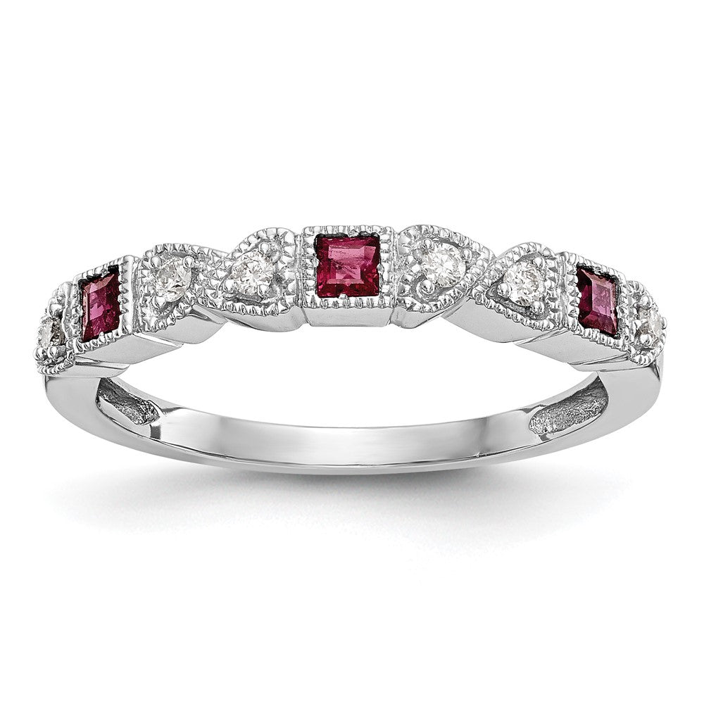 14k White Gold Diamond w/Ruby Band