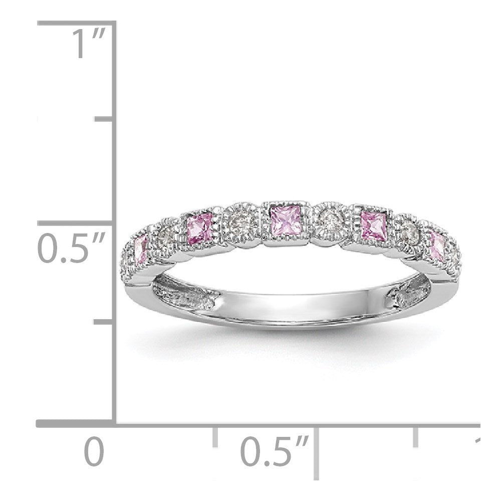 14k White Gold Diamond w/Pink Sapphire Band