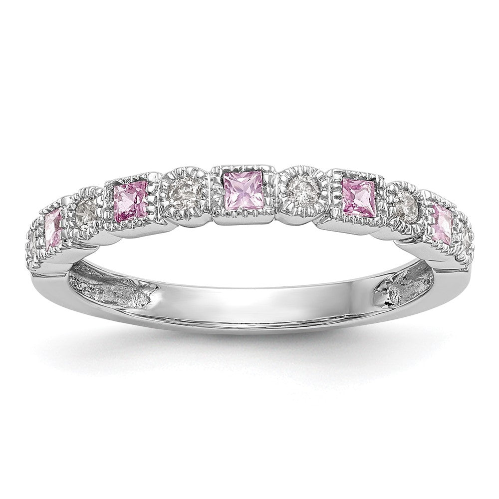 14k White Gold Diamond w/Pink Sapphire Band