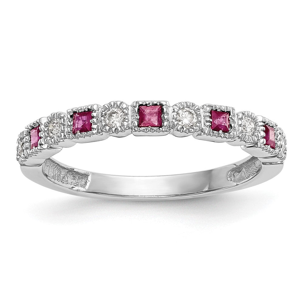 14k White Gold Diamond w/Ruby Band