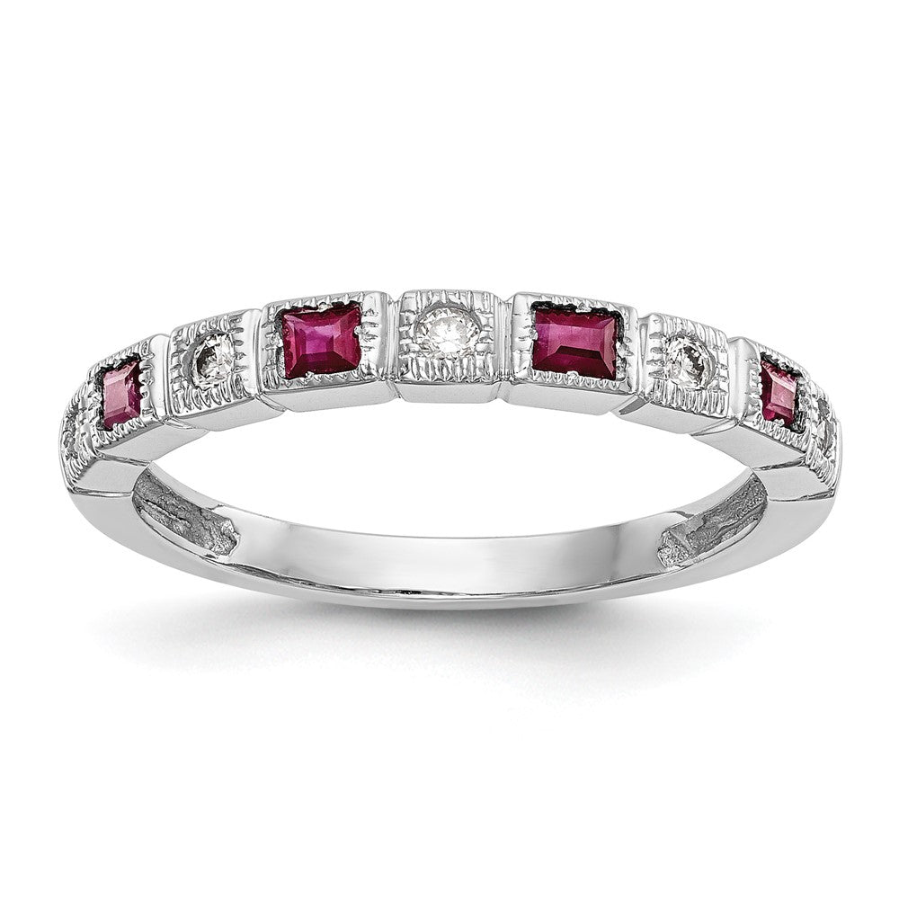 14k White Gold Diamond w/Ruby Band
