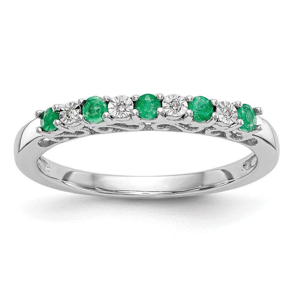 14k White Gold Diamond w/Emerald Band
