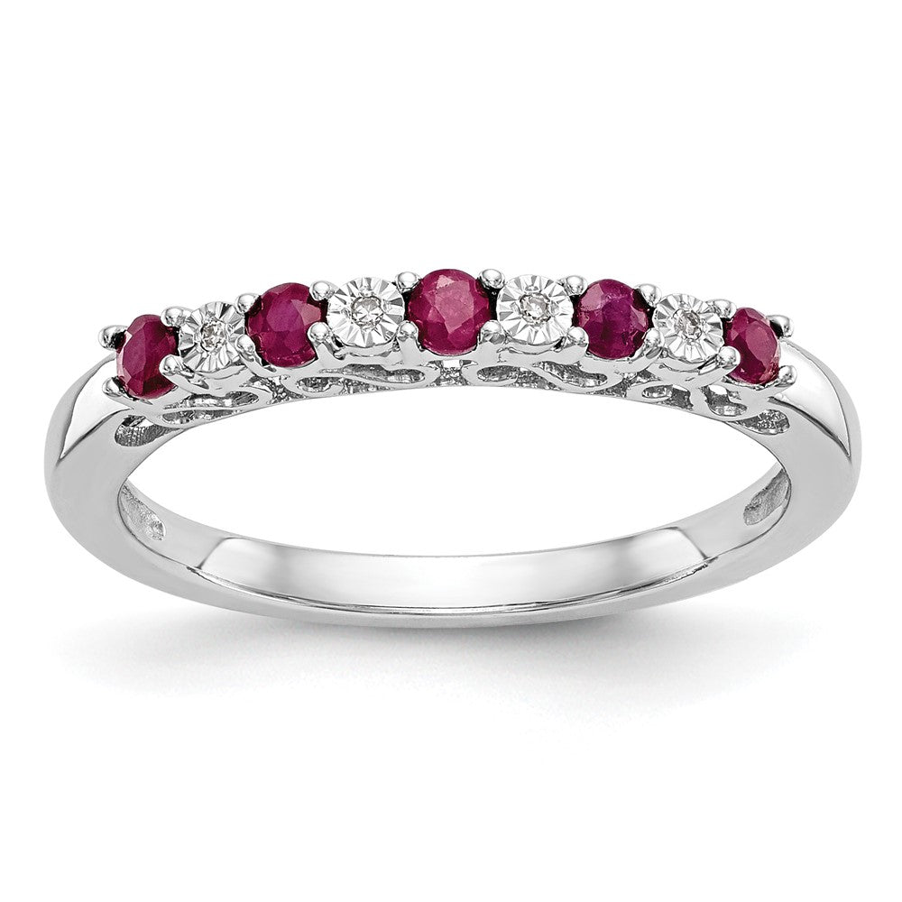 14k White Gold Diamond w/Ruby Band