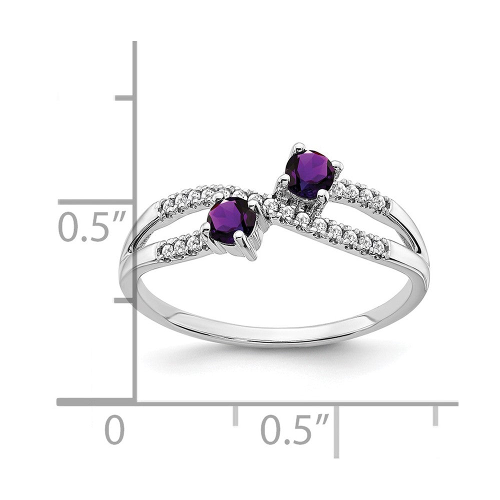 14k White Gold Two-stone Amethyst and Diamond Ring