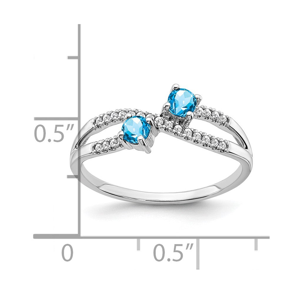 14k White Gold Two-stone Blue Topaz and Diamond Ring