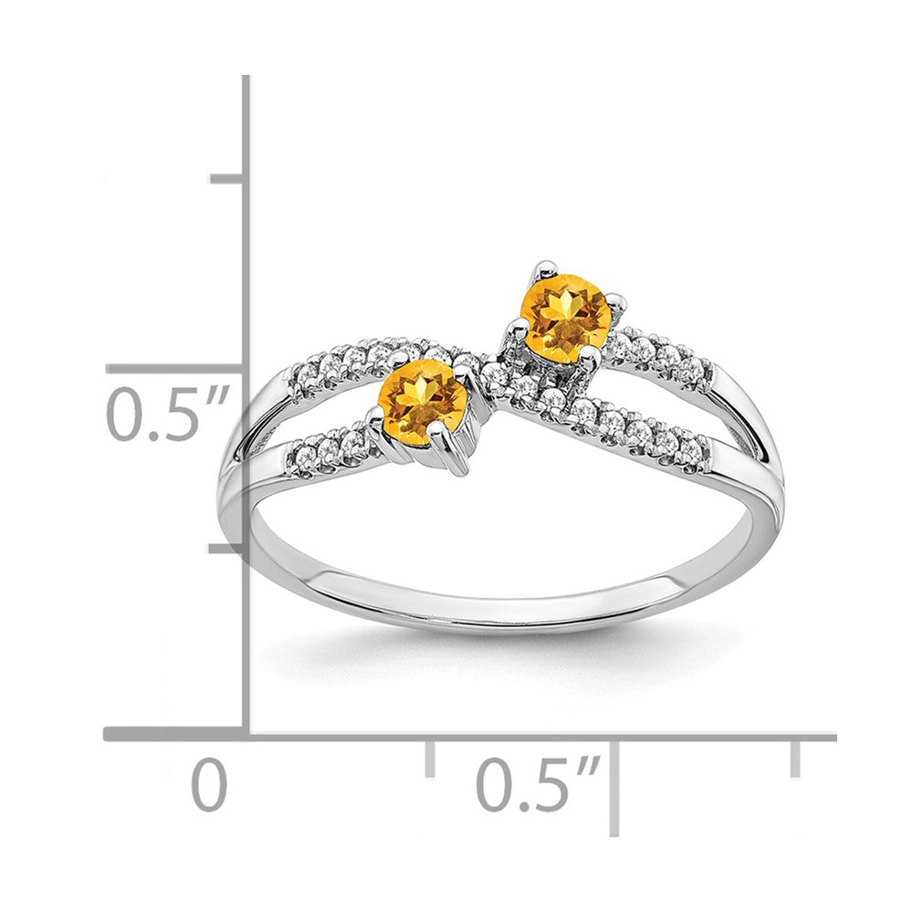 14k White Gold Two-stone Citrine and Diamond Ring