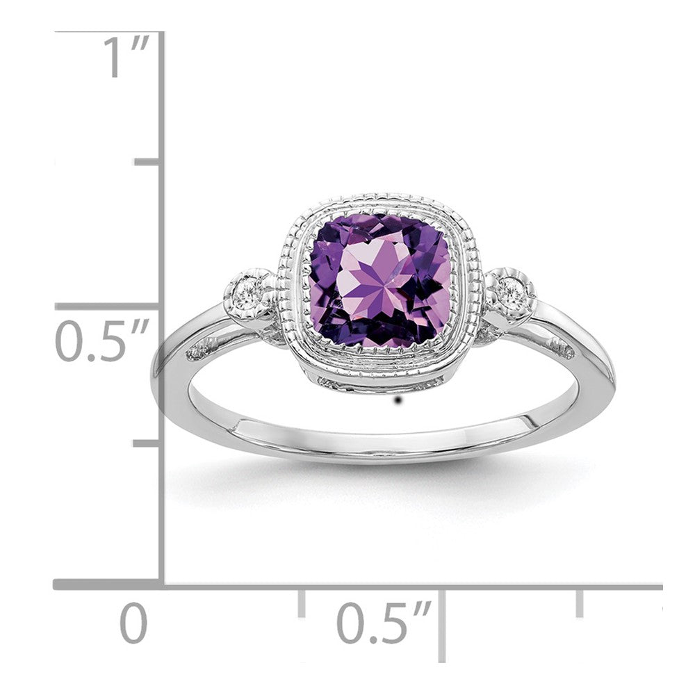 14k White Gold Cushion Amethyst and Diamond Ring
