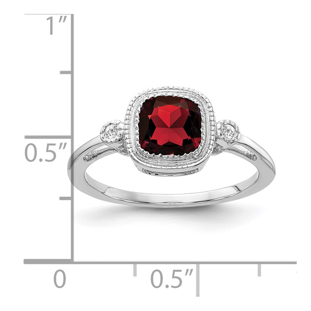 14k White Gold Cushion Garnet and Diamond Ring
