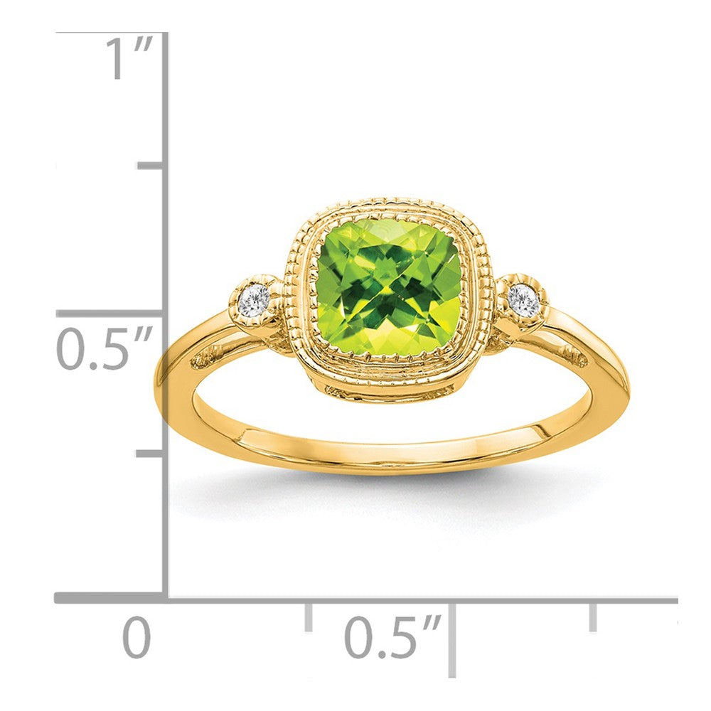 14k Cushion Peridot and Diamond Ring