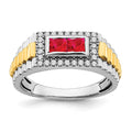 14k Two-tone Ruby and Diamond Mens Ring