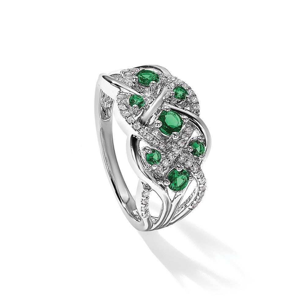 14k White Gold Diamond and Emerald Fancy Ring
