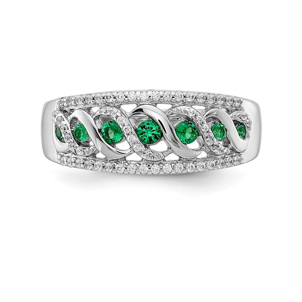 14k White Gold Diamond and Emerald Fancy Twist Ring