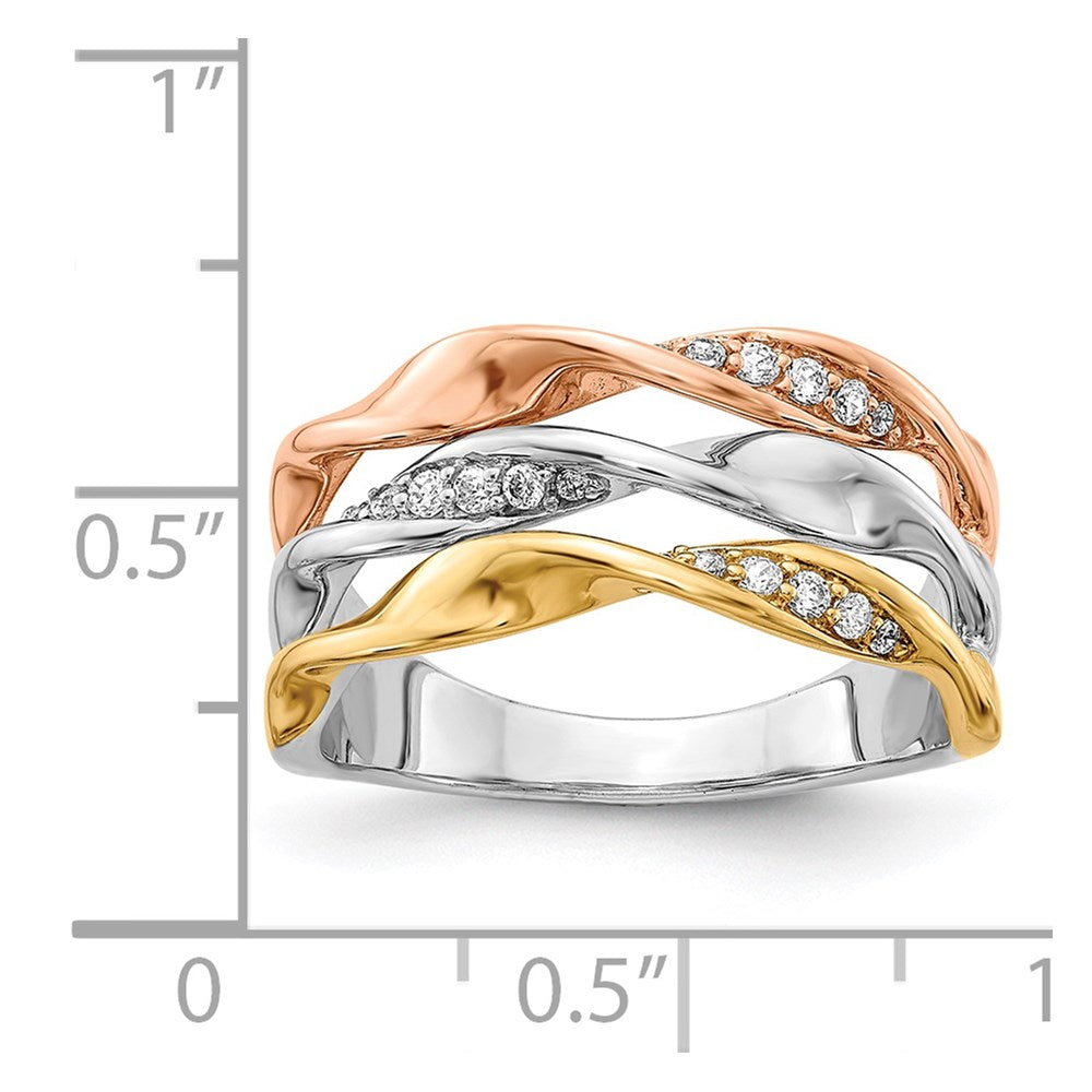 14k Tri-color Diamond Fancy Triple Twist Ring