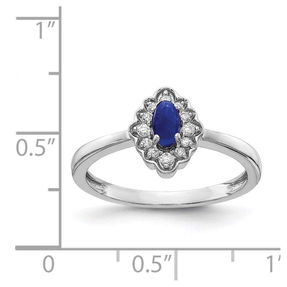 14k White Gold Diamond and Oval Cabochon Sapphire Ring