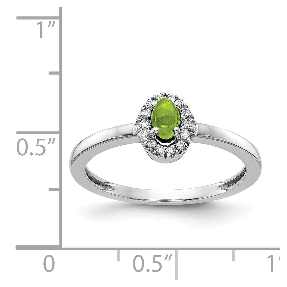14k White Gold Diamond and Oval Cabochon Peridot Ring