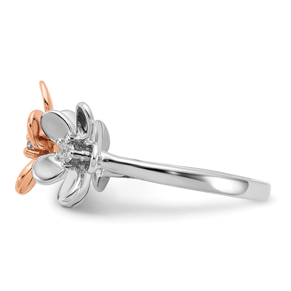 14k Rose and White Gold Diamond Flower Ring