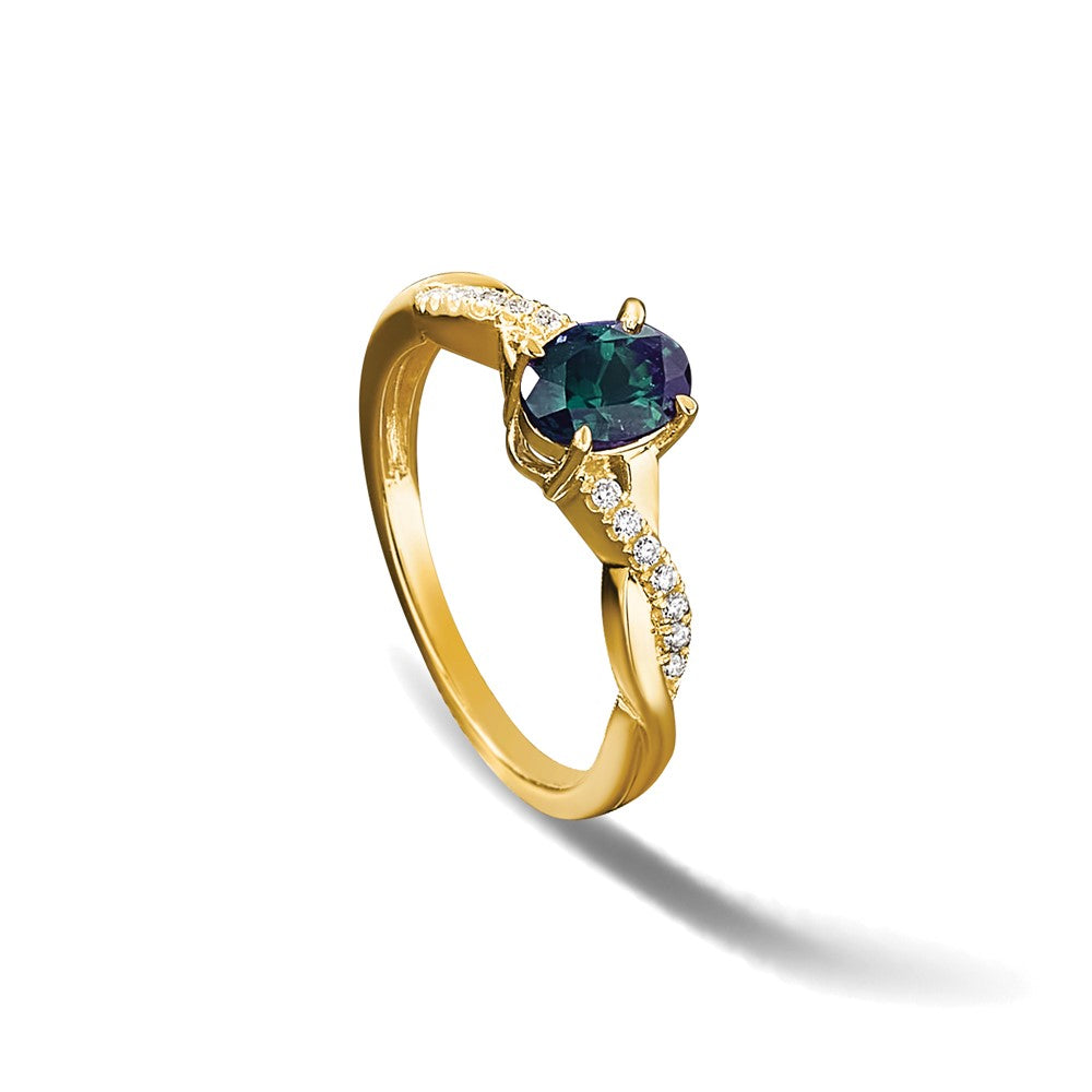 10k Oval Created Alexandrite and Diamond Ring