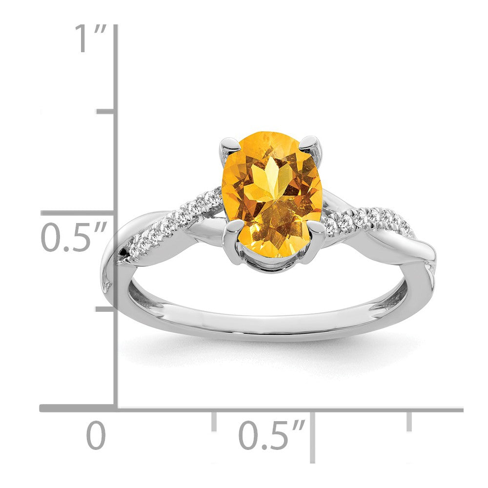 14k White Gold Oval Citrine and Diamond Ring