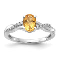 14K White Gold Oval Citrine and Diamond Ring