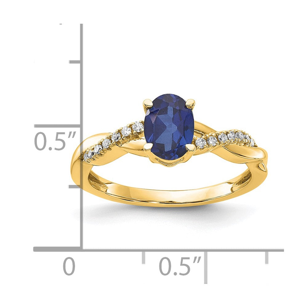10k Oval Created Sapphire and Diamond Ring