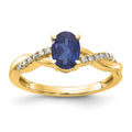10k Oval Created Sapphire and Diamond Ring