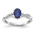 14K White Gold Oval Created Sapphire and Diamond Ring