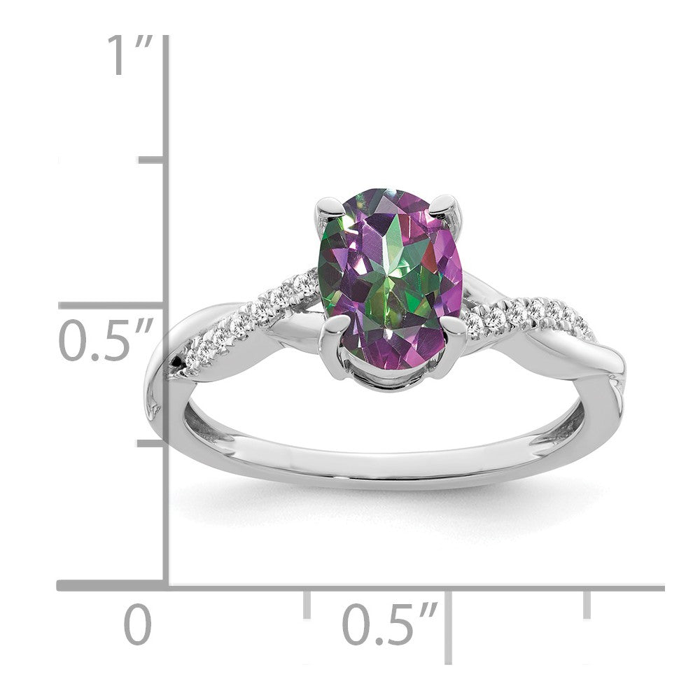 14k White Gold Oval Mystic Fire Topaz and Diamond Ring