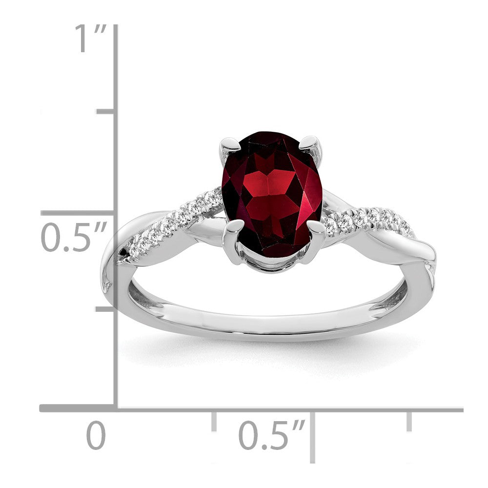 14k White Gold Oval Garnet and Diamond Ring