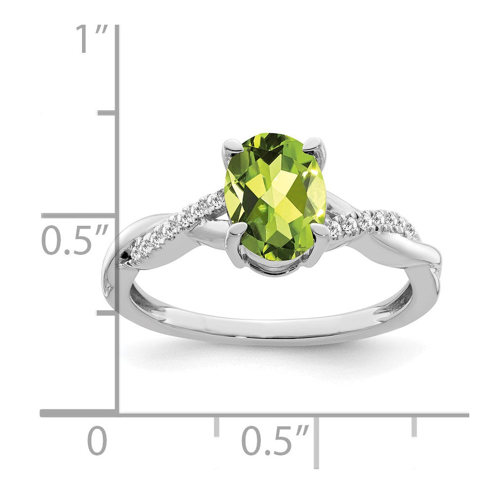 14k White Gold Oval Peridot and Diamond Ring