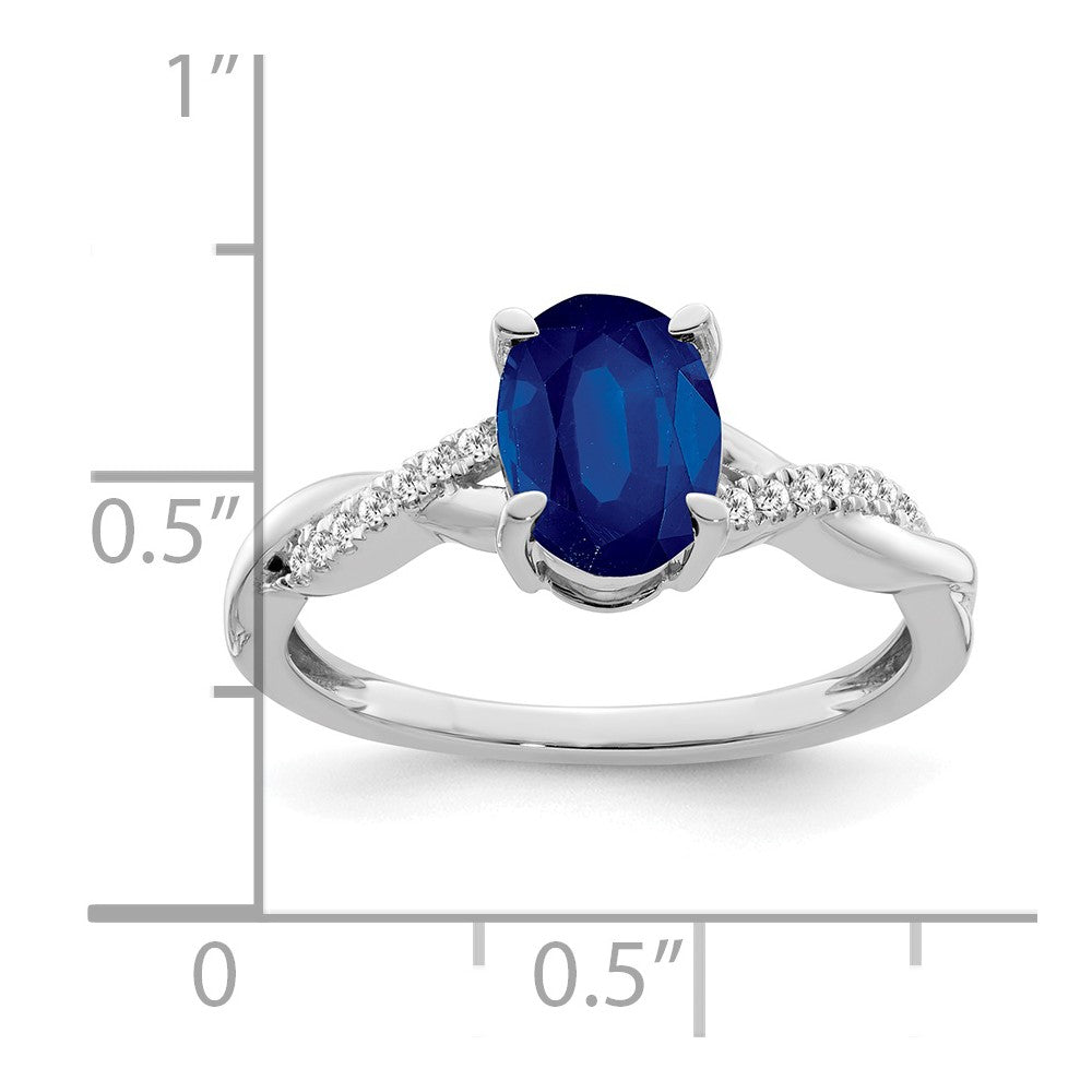14k White Gold Oval Sapphire and Diamond Ring