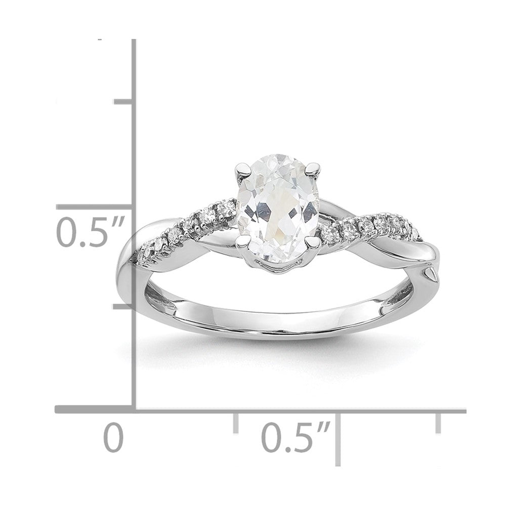 14K White Gold Oval White Topaz and Diamond Ring