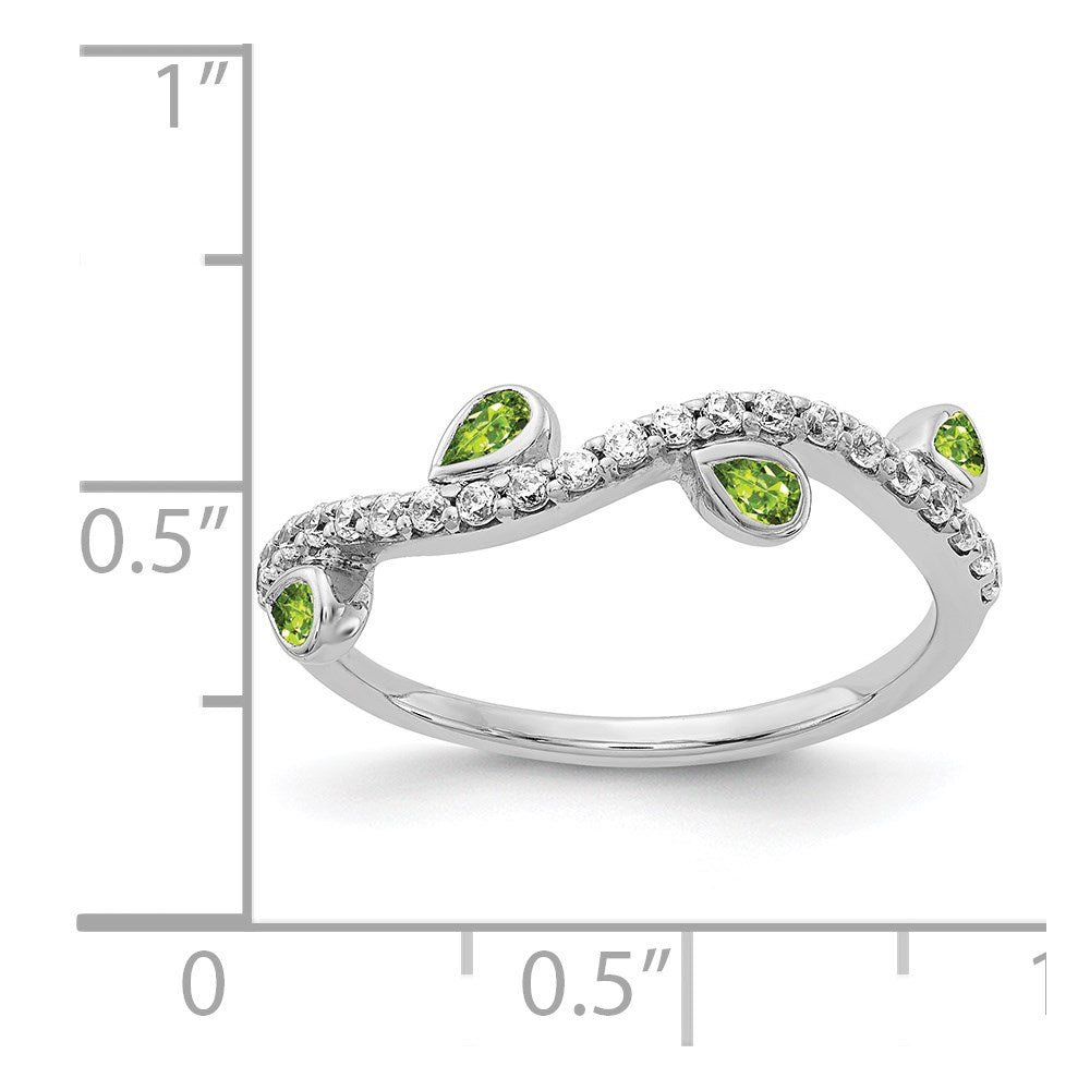 14k White Gold Diamond and Pear Peridot Curved Ring