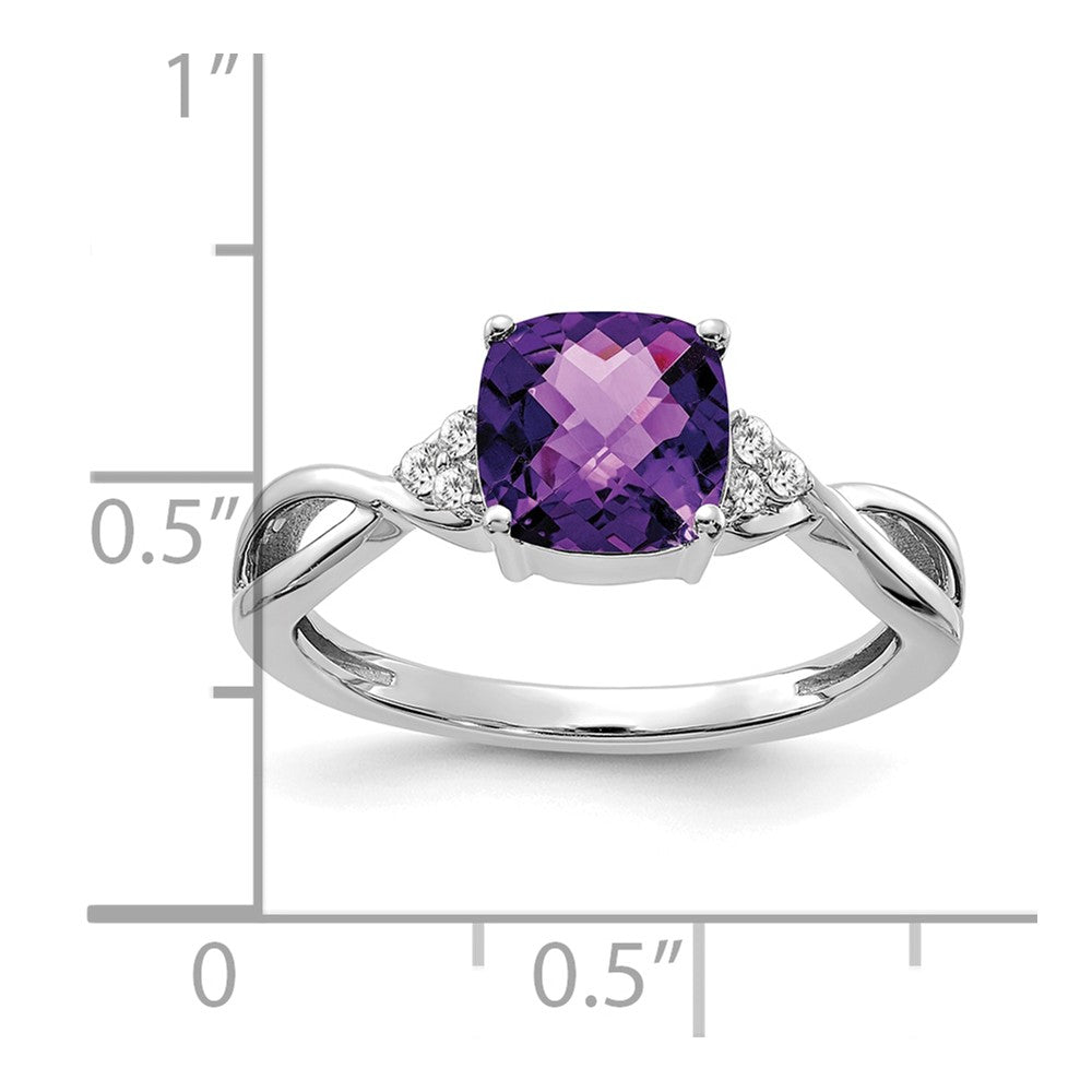 14K White Gold Checkerboard Amethyst and Diamond Ring