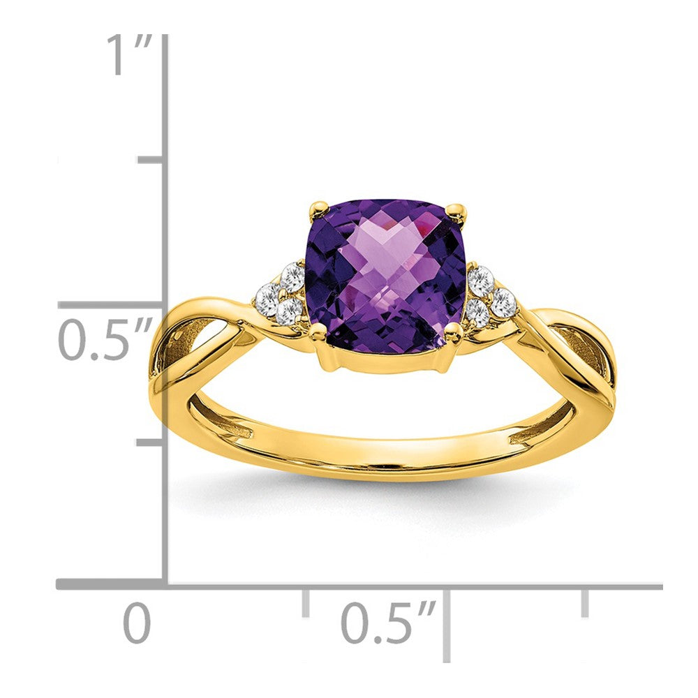 14k Checkerboard Amethyst and Diamond Ring