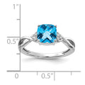 14K White Gold Checkerboard Blue Topaz and Diamond Ring
