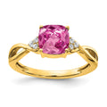 14k Checkerboard Created Pink Sapphire and Diamond Ring