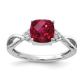 14K White Gold Checkerboard Created Ruby and Diamond Ring