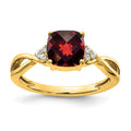 14k Checkerboard Garnet and Diamond Ring