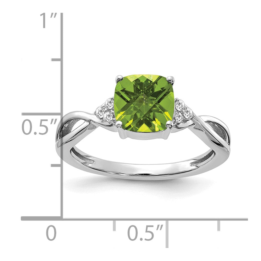 14K White Gold Checkerboard Peridot and Diamond Ring
