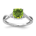 14K White Gold Checkerboard Peridot and Diamond Ring