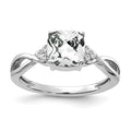 14K White Gold Checkerboard White Topaz and Diamond Ring