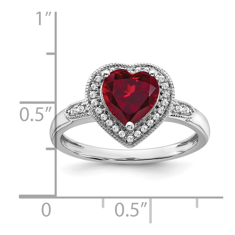 14k White Gold Heart Created Ruby and Diamond Halo Ring