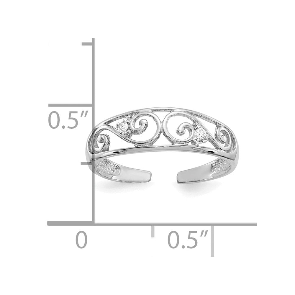 14k White Gold .02ct Diamond Scroll Toe Ring