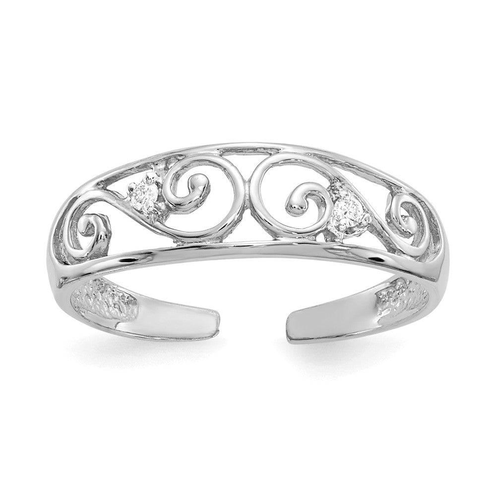 14k White Gold .02ct Diamond Scroll Toe Ring