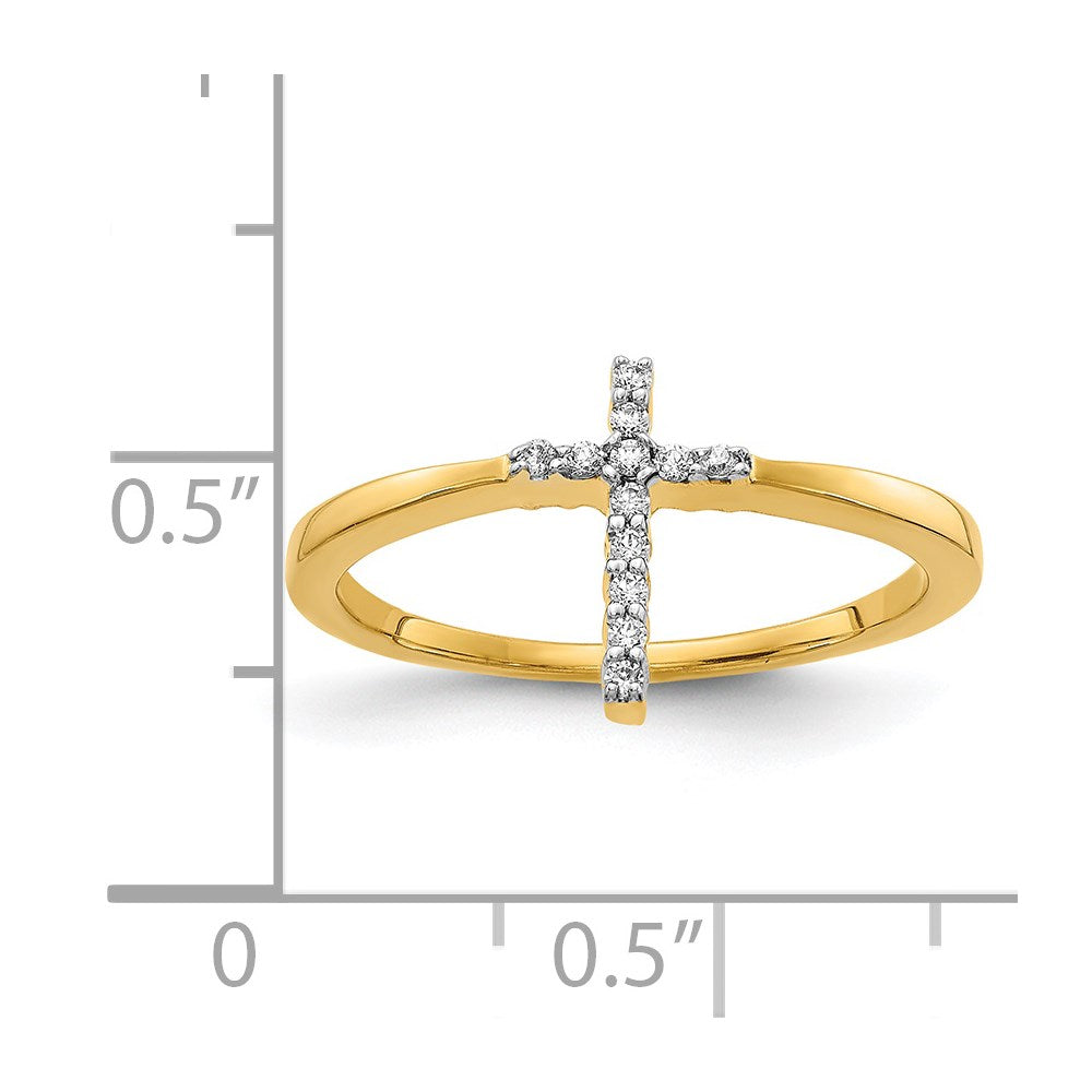 14k Yellow Gold Diamond Cross Ring